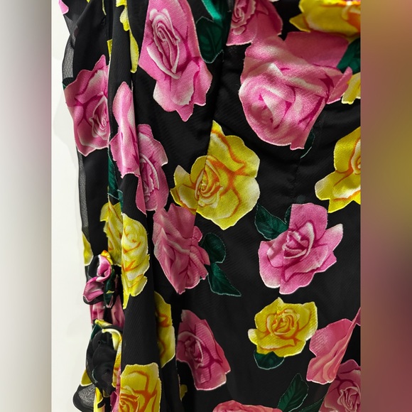 For Love And Lemons Strapless Black Dress with Pink and Yellow Floral - Picture 5 of 9